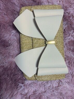 Woven Straw Clutch with Cream Bow